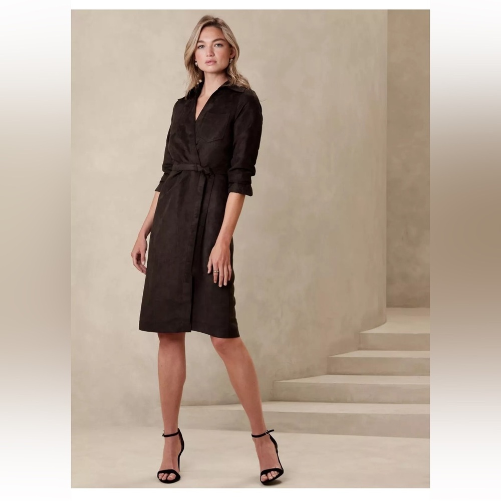 NWT Banana Republic Chocolate Brown Suede Belted Trench Dress Sz 00P